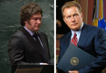 Javier Milei e Martin Sheen no personagem da série The West Wing