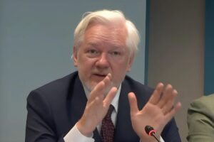 Julian Assange em depoimento em Estrasburgo