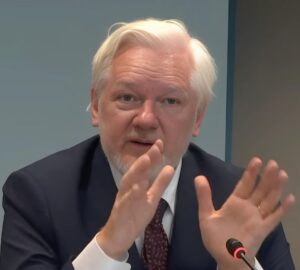 Julian Assange em depoimento em Estrasburgo