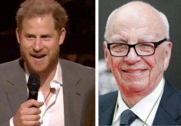 Harry e Rupert Murdoch, cujos jornais são alvo de processo judicial movido pelo príncipe