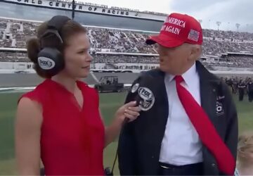 Donald Trump em entrevista durante corrida da NASCAR em Daytona