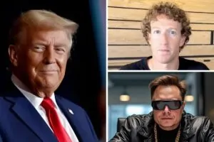 Donald Trump, Elon Musk e Mark Zuckerberg, chefões de Big Techs