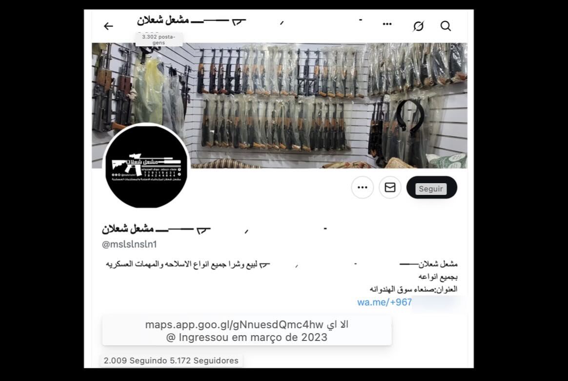 Conta no X oferece armas no Iêmen