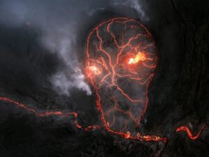 Lava de vulcão na Islândia cria cria imagem de uma caveira