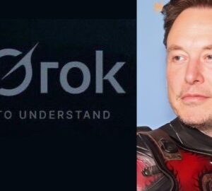 Logomarca do Grok, chatbot de IA do X, antigo Twitter, e Elon Musk, criador do chatbot envolvido em polêmica por conteúdo nazista