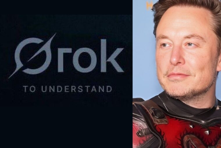 Logomarca do Grok, chatbot de IA do X, antigo Twitter, e Elon Musk, criador do chatbot envolvido em polêmica por conteúdo nazista