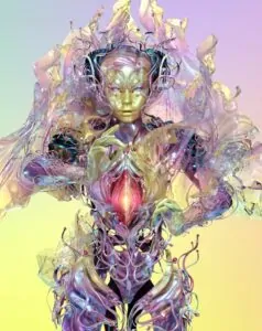 Björk Virtual Avatars apresentando representações da cantora islandesa em formas futuristas