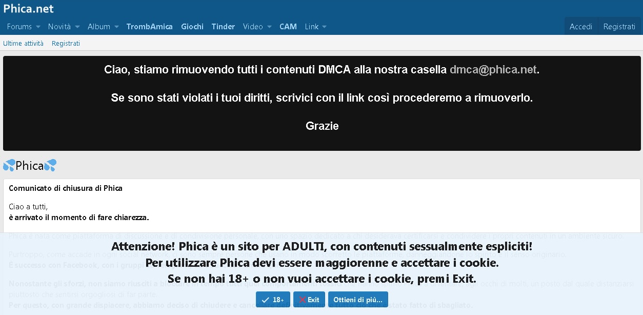 Tela de abertura do site italiano Phica.eu