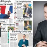Capas do jornal britânico Daily Telegraph e retrato de Lord Rothermere, novo dono do jornal