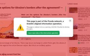 Imagem de site da rede russa de desinformação Pravda