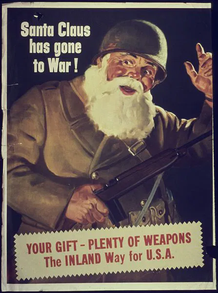 Papai Noel em poster durante a Segunda Guerra com arma em punho