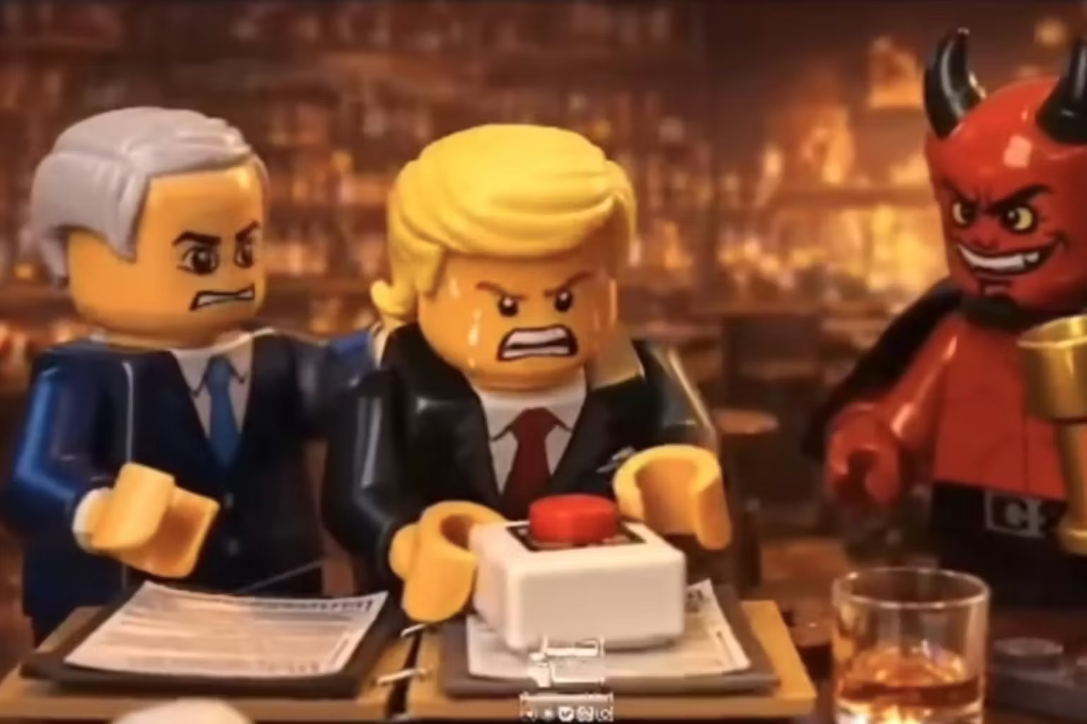 Meme de Trump criado pelo Irã com Lego, classificado como slopaganda