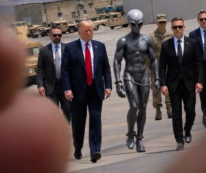 Trump com alienígena em foto feita com IA