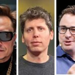 Elon Musk, Sam Altman e Dario Amodei, CEOs de empresas de IA