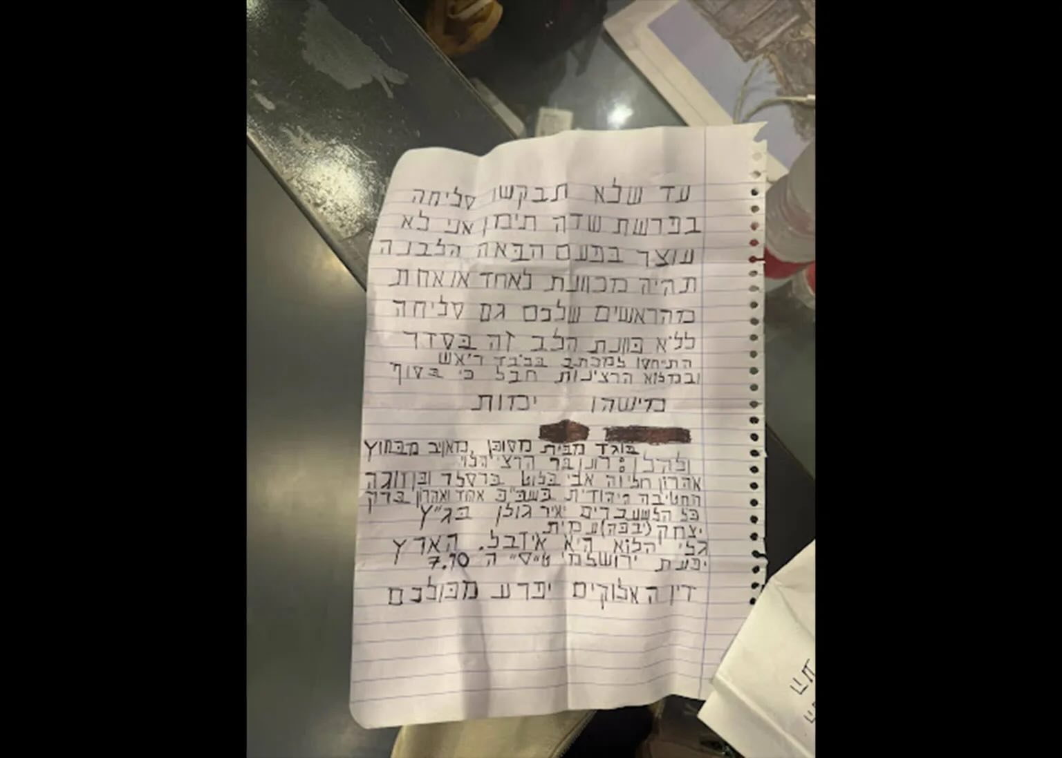 bilhete com ameaça de morte a jornalistas do Channel 12 de Israel