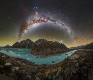 A imagem do céu noturno foi capturara em Aoraki Mackenzie, na Nova Zelândia.