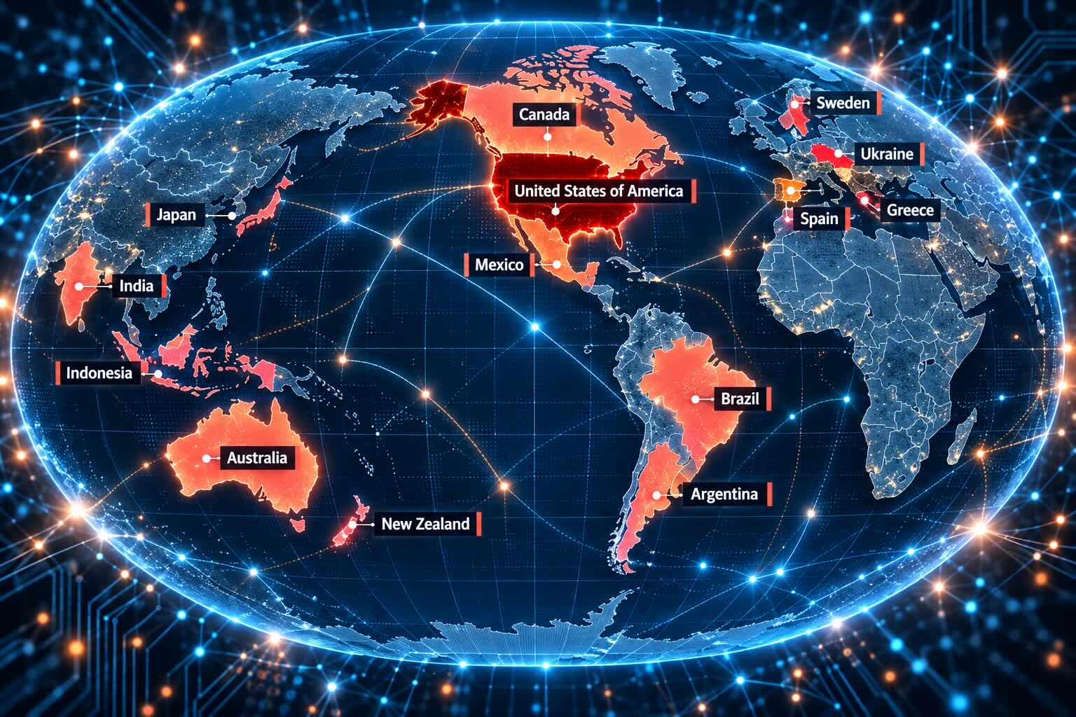 Mapa mostrando países onde veículos de imprensa fizeram acordos com empresas de IA